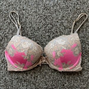 Victoria's Secret Pink and Beige Lace Push-Up Bra